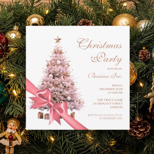 Invitation Rose d'entreprise Gold Noël Arbre Bow Holiday
