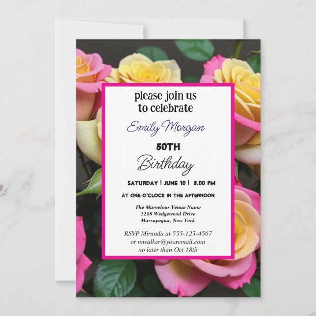 Invitation Rose d'été Jardin rose Floral 50e anniversaire (Devant)