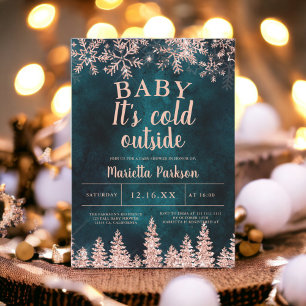Invitation Rose d'hiver baby shower de pin de neige