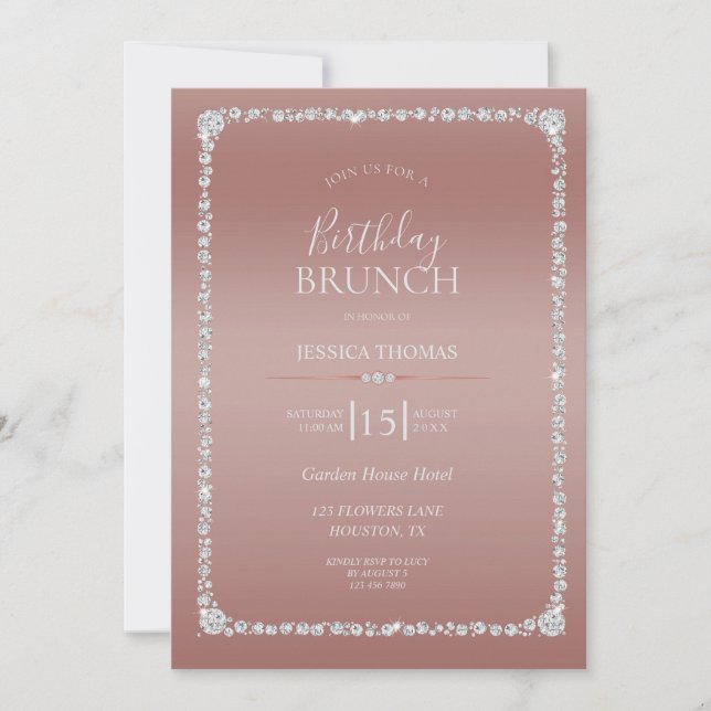 Invitation Rose Diamond encadré Gold Brunch Anniversaire (Devant)