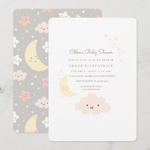 Invitation Rose d'invitation de baby shower de lune et