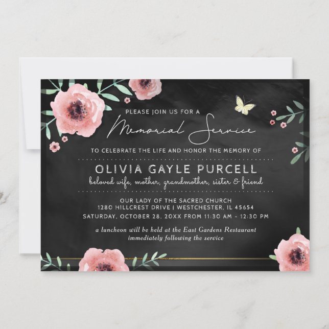 Invitation Rose d'invitation de cérémonie commémorative et (Dos)