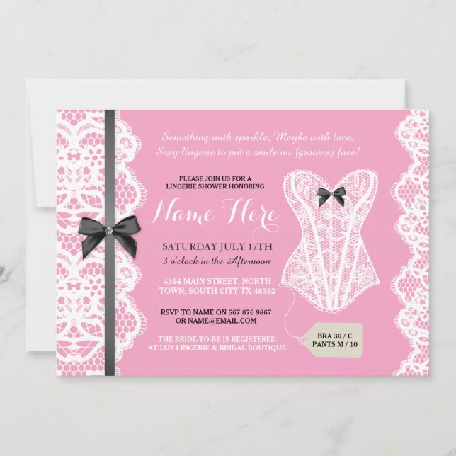 Invitation Rose d'invitation de douche de lingerie et partie (Devant)