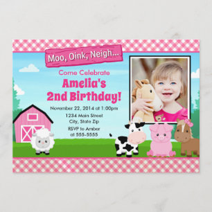 Invitation Rose d'invitation de fille d'anniversaire de ferme