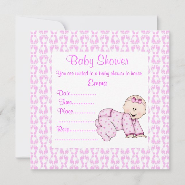 INVITATION ROSE D'INVITATION DU BABY SHOWER DE BÉBÉ À CRAWLIN (Devant)