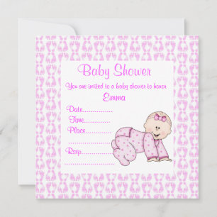 INVITATION ROSE D'INVITATION DU BABY SHOWER DE BÉBÉ À CRAWLIN