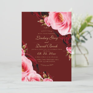 Invitation Rose Divine Moderne Rouge Écarlate Mariage
