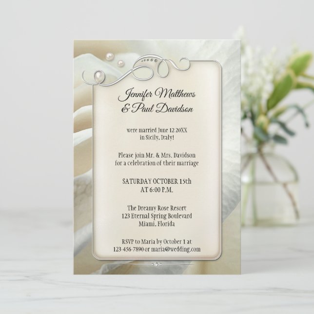 Invitation Rose d'ivoire argentée Réception de mariage après- (Debout devant)