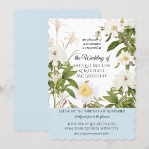 Invitation Rose d'ivoire bleu ciel Peony w Leaf Mariage de fe