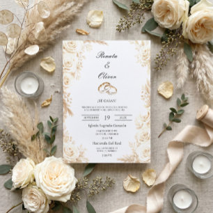 Invitation Rose d'ivoire élégante Mariage espagnol beige natu