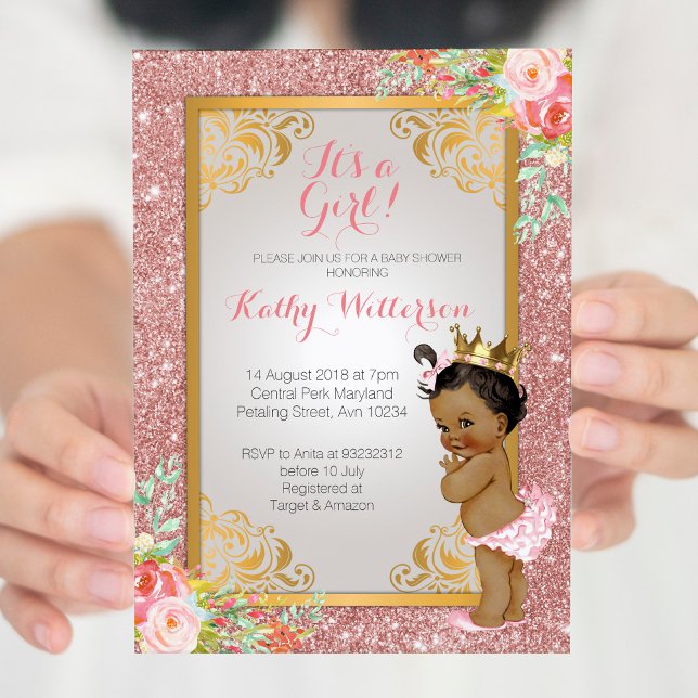 Invitation Rose d'or Baby shower africain américai (Créateur téléchargé)