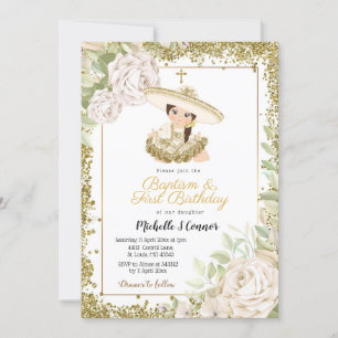 Invitation Rose d'or Charra fille Anniversaire et Baptême