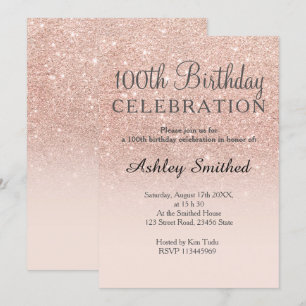 Invitation Rose d'or faux parties scintillant rose ombre 100e