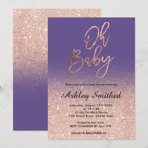 Invitation Rose d'or faux parties scintillant violet ombre Oh