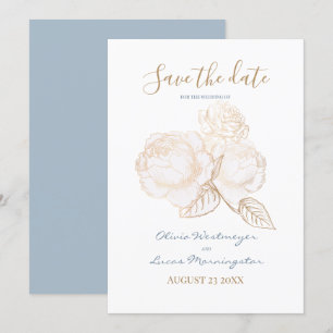 Invitation Rose doré Dusty Blue Ivory Enregistrer la date