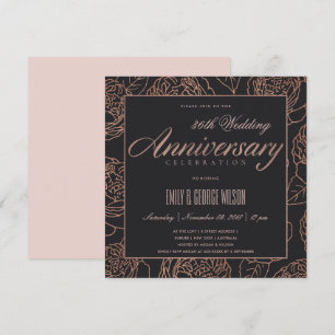 INVITATION ROSE DORE ROSE FLORAL NOIR ANNIVERSAIRE TOUTE ANNE