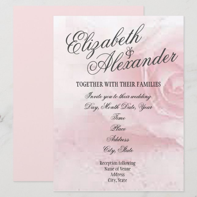 Invitation Rose douce (Devant / Derrière)