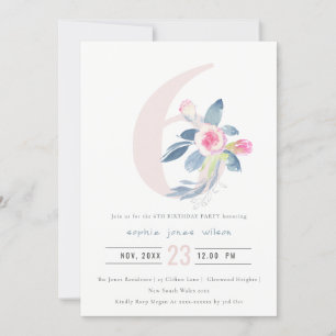 INVITATION ROSE DOUCE BLEU BLEU FLORAL 6E TOUT ÂGE ANNIVERSAI