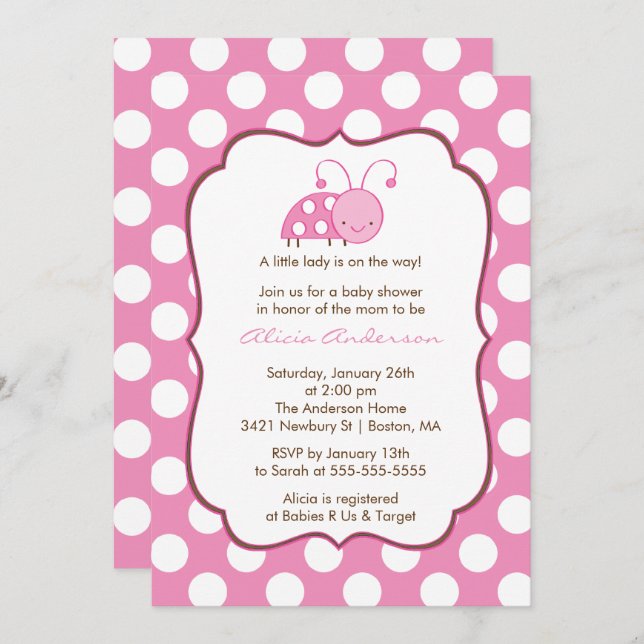 Invitation rose douce de baby shower de (Devant / Derrière)