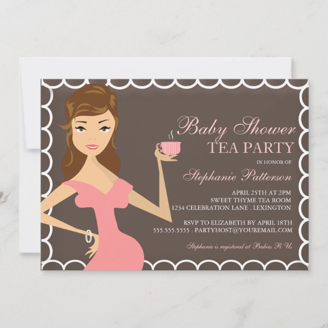 Invitation Rose doux d'invitation de thé de baby shower de (Devant)