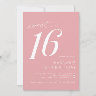 Invitation Rose doux   Girly Simple Sweet 16 Anniversaire