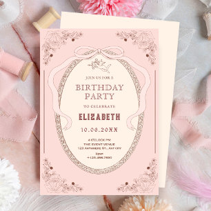Invitation Rose doux vintage classique anniversaire romantiqu
