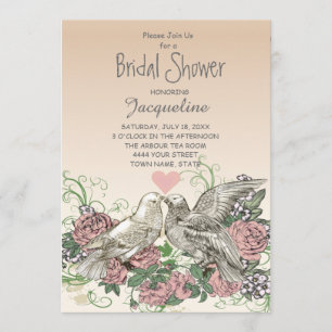 Invitation Rose Doves Rose Romance Fête des mariées