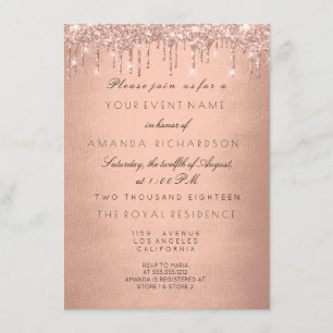Invitation Rose Drips Gold Royal Parties scintillant 16e Fête