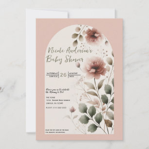 Invitation Rose du désert rose et vert Baby shower floral