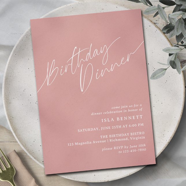Invitation Rosé Duché | Moderne élégant dîner d'anniversaire (Créateur téléchargé)