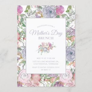 Invitation Rose Dusty Bleu Main Sketched Floral Fête des Mère