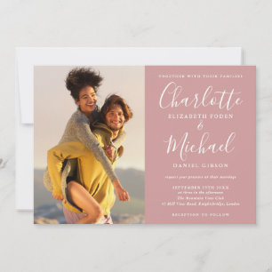 Invitation Rose Dusty Élégant Signature Script Photos Mariage