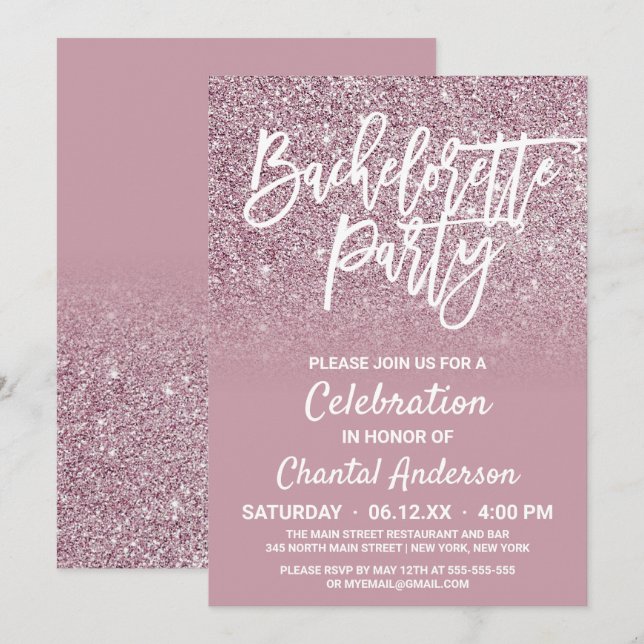 Invitation Rose Dusty Gold Pink Parties scintillant Ombre Bac (Devant / Derrière)