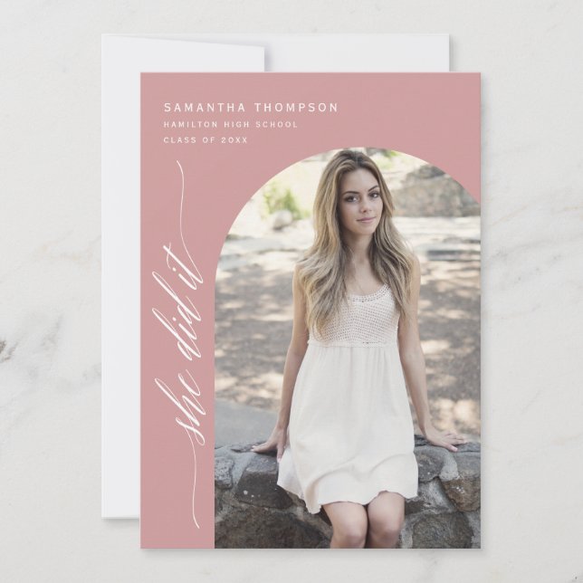 Invitation Rose Dusty Moderne Elle L'A Fait Graduation Arch P (Devant)