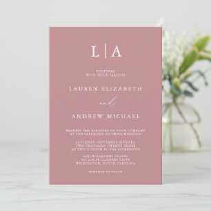 Invitation Rose Dusty Monogramme Simple minimaliste Mariage