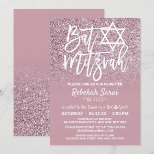 Invitation Rose Dusty Parties scintillant rose or Ombre Bat m