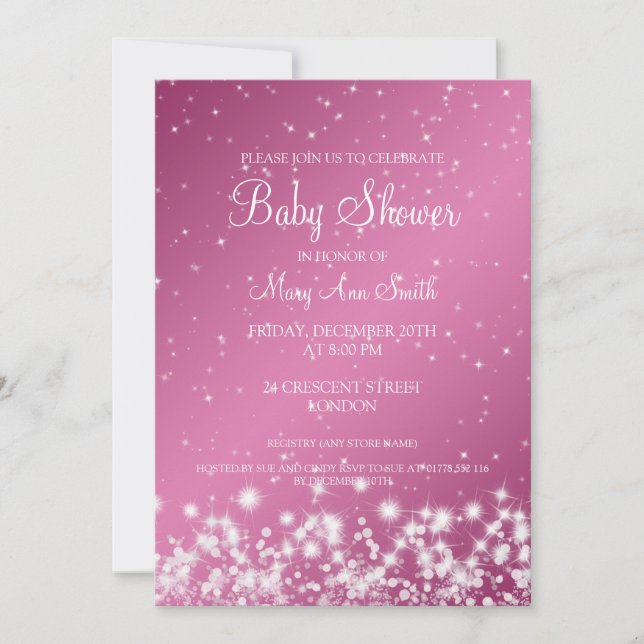 Invitation Rose élégant d'étincelle d'hiver de baby shower (Devant)