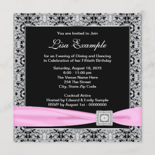 Invitation Rose élégant et cinquantième fête d'anniversaire