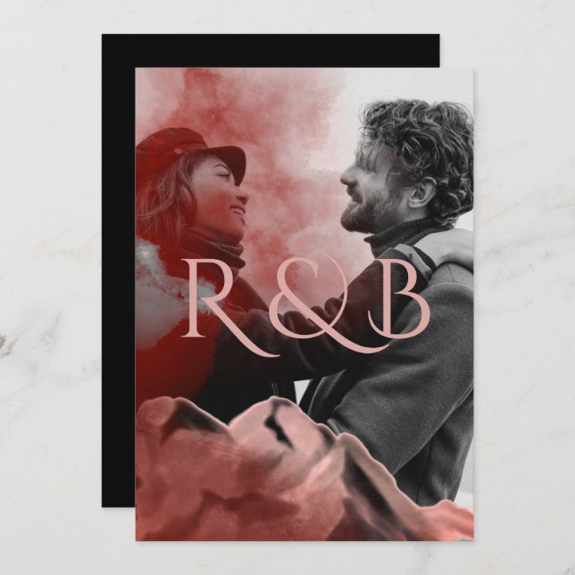 Invitation Rose élégant Gold Mountains superposer Mariage pho (Devant / Derrière)