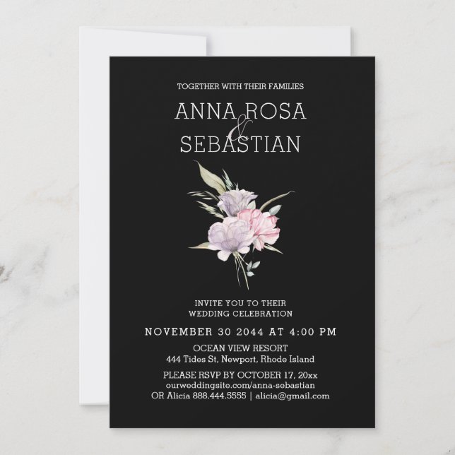 Invitation *~* Rose Élégant PINK Floral AR15 Mariage RSVP (Devant)