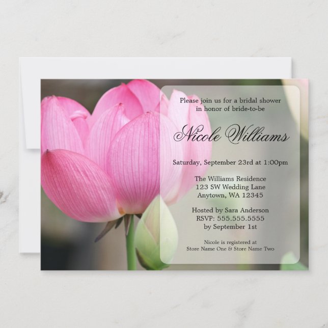 Invitation rose élégante de Fête de la mariée de (Devant)