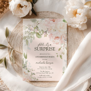 Invitation Rose Élégante Florale Chut...C'est une Surprise d'