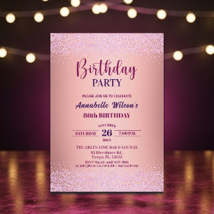 Invitation Rose Élégante Pailleté Métallisé Rose 86e Annivers