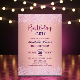 Invitation Rose Élégante Paillettes Métallisé Rose 30ème Anni