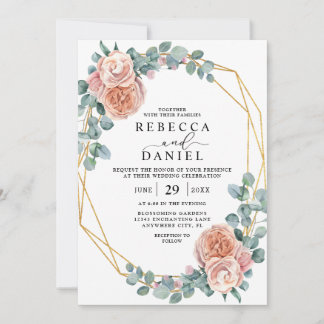 Invitation Rose élégante poussiéreuse rose et or floral maria