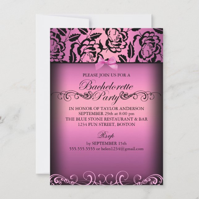 Invitation rose élégante rose de partie de (Devant)