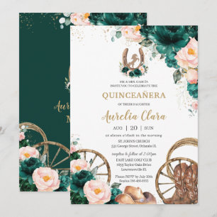 Invitation Rose Émeraude Vert Ouest Sauvage Quinceañera 