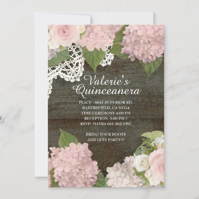 Invitation Rose en dentelle de bois foncé rustique Hydrangea  (Devant)