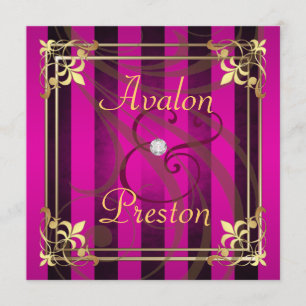 Invitation rose en filigrane de rayure d'or