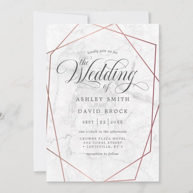 Invitation Rose en marbre or Elegant Mariage géométrique (Devant)